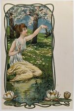 Art Nouveau 1901 French Postcard, Woman Pinched by Crawfish, Senses, Le Toucher picture
