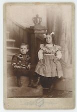 Antique c1880s Cabinet Card Two Adorable Children Siblings Strunk Reading, PA picture