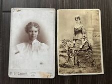 2 Antique 1890'S CABINET CARD Photograph Young Women Lady Beautiful Dress Curls picture