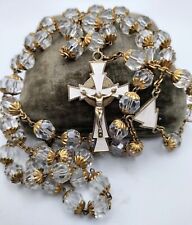 Vintage Crystal Bead White Enamel 800 Silver Roma Italy Rosary Catholic Crucifix picture