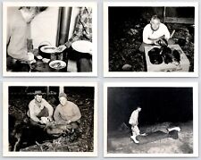 c1950s Men Camping~Hunters Cooking~Big Game~Moose Kill~Northwest~(4) VTG Photos picture