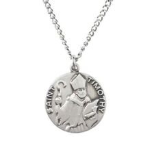 Pewter Catholic Patron Saint Timothy Dime Size Medal Pendant Necklace, 3/4 In picture