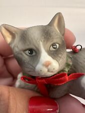 Small Porcelain Gray Kitty Cat Ornament- Ceramic  picture