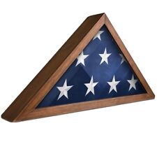 Glass Front Flag Display Case 5' x 9.5' American Veteran Rustic Brown Frame Pine picture