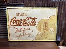 1940s Coca Cola tin Sign 27x19 great patina picture