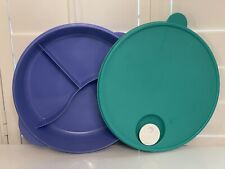 Tupperware Crystal Wave Divided Microwave Dish Blue 3284A Vented Lid Green 10” picture