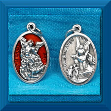 Catholic Medal DOUBLE SIDED Guardian Angel SAINT MICHAEL Red Enamel DETAILED NEW picture