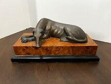 Large Vintage Greyhound Bronze Statue  Sitting On Faux Wood. N- picture