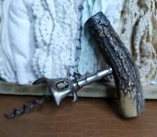 Antique JH John Hasselbring Stag Antler Horn Sterling Silver Corkscrew 1890-1920 picture