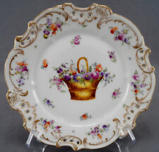 Helena Wolfsohn Dresden Hand Painted Floral Basket & Gold Pierced Plate  B picture