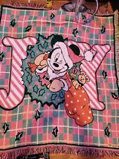 Vtg Disney Mickey Mouse Christmas JOY Beacon Tapestry Throw Blanket Size 52x60 picture