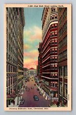 Cleveland OH-Ohio, East Sixth Street Looking North, Advertise Vintage Postcard picture