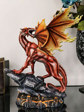 Large Red Magma Lava Smaug Dragon On Volcanic Rock Statue Fantasy Home Decor picture