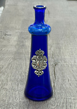 Vintage Bicchielli Argento Cobalt Blue Glass Bottle with Silver Crest picture