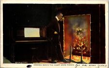 Vintage Postcard Absence Makes the Heart ~ Man sees Woman's face in Fireplace  picture