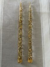 Set Of 2 Vtg MCM Lucite Acrylic 12 Inch Clear Taper Candles Gold Fleck picture