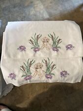 Vintage Embroidered Pair Of Pillow Cases Pupp With Floral picture