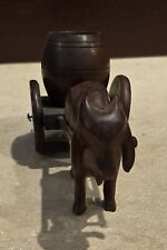 Vintage Hand Carved Tea Oxen Pulling a Sled with a Barrel picture