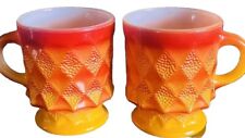 Fire King Kimberly Mugs Set Of 2 Orange & Yellow Cups Textured Diamond Near Mint picture
