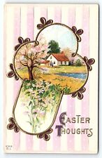 c1910 EASTER THOUGHTS CROSS LILLIES SCENIC UNPOSTED EMBOSSED POSTCARD P3271 picture