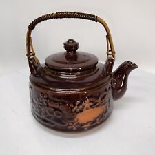 Brown Vintage Japanese Tea Pot Bamboo Handle With Flowers picture