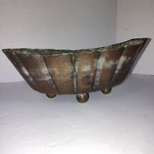Vintage Scalloped Metal And Copper Planter Bowl Footed Rustic French Country  picture