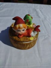 Vintage Homco Sprite Elf And Mushroom Ceramic Trinket Box #5404 Kitschy Decor picture