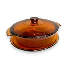 VTG Anchor Hocking 437 Fire King Amber 1.5 Qt Covered Baking Dish+ Pie Plate picture