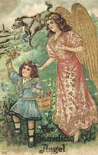 Guardian Angel Embossed Postcard Horse Pony Girl Flowers Basket pc55 picture