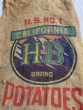 Vtg H-B Brand Potatoes Haddad Brothers Edison California Empty Burlap Sack Bag picture
