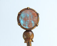 RARE Saphiret Man in the Moon Caviar Spoon- Antique Glass Jewelry- Brass Shell picture