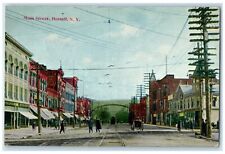1911 Busy Day Main Street Buildings Railway Streetcar Hornell New York Postcard picture