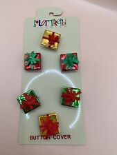 VINTAGE COLOR TREND CHRISTMAS GIFT BUTTON COVERS WITH BOW New Old Stock picture