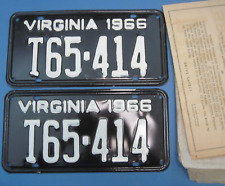 New Unused  Pair 1966 Virginia License Plates DMV clear for vintage registration picture