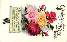 Vintage Postcard- Roses, Greetings from a Dear Early 1900s picture