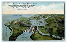 Aerial View Of Panama Canal From Atlantic Ocean Waterway Santa Cruz CA Postcard picture
