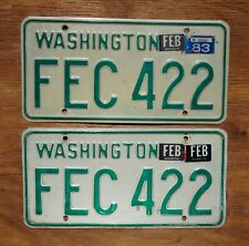 1980's - 1983 WASHINGTON License Plate Plates PAIR / SET picture