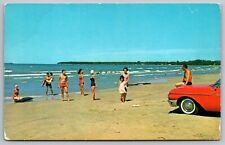 Canada Vacationland Sandy Beach Shoreline Oceanfront Coastal Old Car Postcard picture