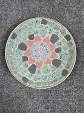 VTG Mid-Century Mosaic Tile Pink Hearts Turquoise Pebble Trinket Dish Bowl 7.5 picture