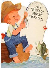 Vtg Hallmark Father's Day Card Grandpa Boy Fish Reely Great Whopper Used 1960s picture
