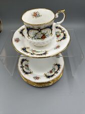 Vintage Queen's Rosina Bone China Tea Cup Saucers Kenilworth Green Panel England picture