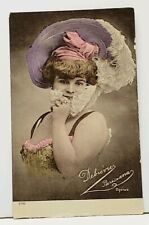 Edwardian Actress Dancer DEBIEVRE Hand Colored Lovely Feather Hat Postcard I8 picture