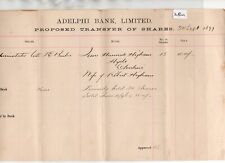 Adelphi Bank - (AB01) proposed  share transfer -  Sept 1897 picture