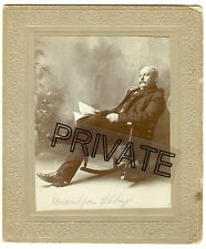 Antique Matted Photo -ABBY Family Man Sitting in Rocker W/Paper / Moustache G'pa picture