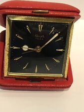 KIENZLE Red Leather Travel Alarm Black Face 7 Jewels Works Great picture