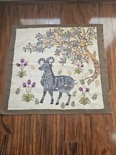 Vintage Japanese Tapestry- Edozome 100% Cotton-Goat W/Flowers, Tree picture