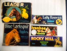 5 VTG. Original 1940s Horse themed Labels~BLUE LARKSPUR, Lady Rowena, Leader... picture