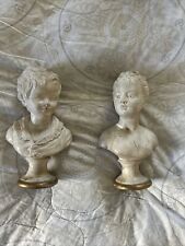 Antique 1 Pair of Borghese Decorative Red Pottery Clay 2 Busts Boy Girl Damage picture