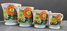 Set Of 4 Vintage Price Import Pop Art Floral Butterfly Ceramic Measuring Cups picture