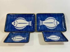Vintage Blue and White 4 Piece Sushi Set with Fish Design - Made in Japan D4 picture